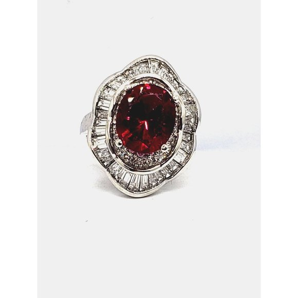 Cocktail Ring 14k white gold, Red Cubic Zirconia Size 8 - Picture 3 of 12